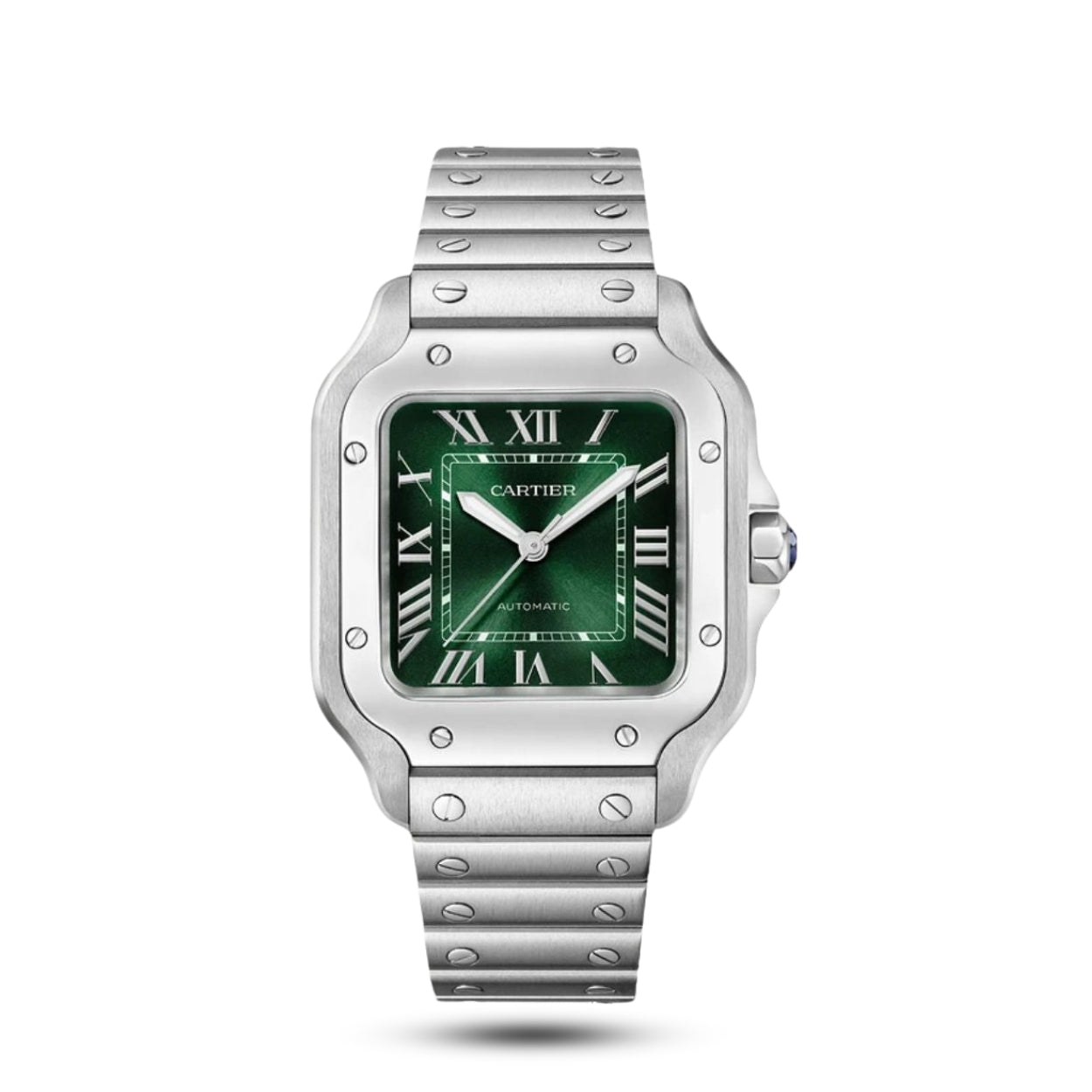 Luxury Cartier Santos Automatic Men's Watch Green Dial Steel Bracelet