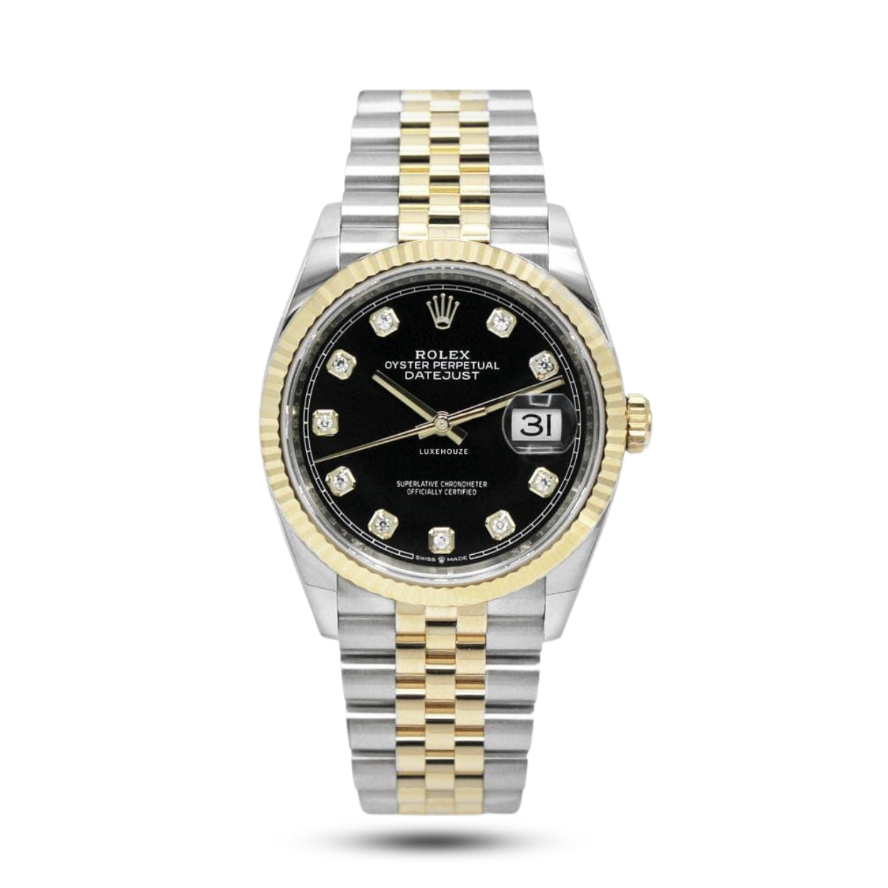 Exquisite Rolex Datejust 36mm Automatic Steel & Gold Fluted Bezel Watch