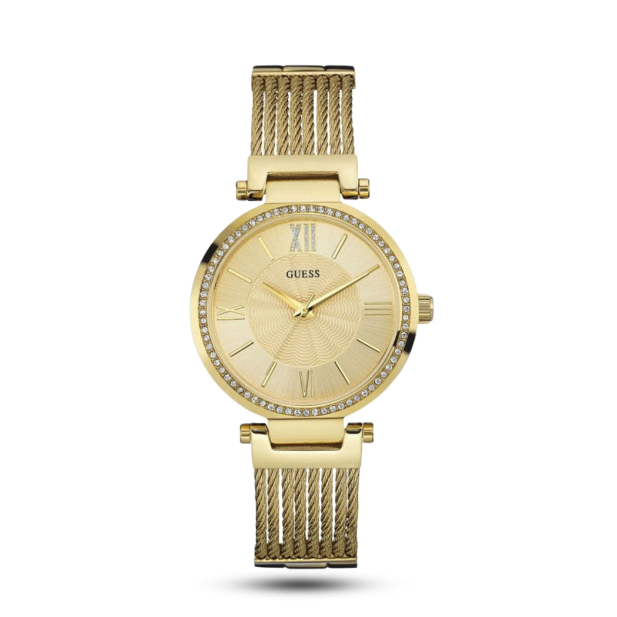 Elegant GUESS Women's W0638L2 Crystal Dial Gold-Tone Stainless Steel Watch