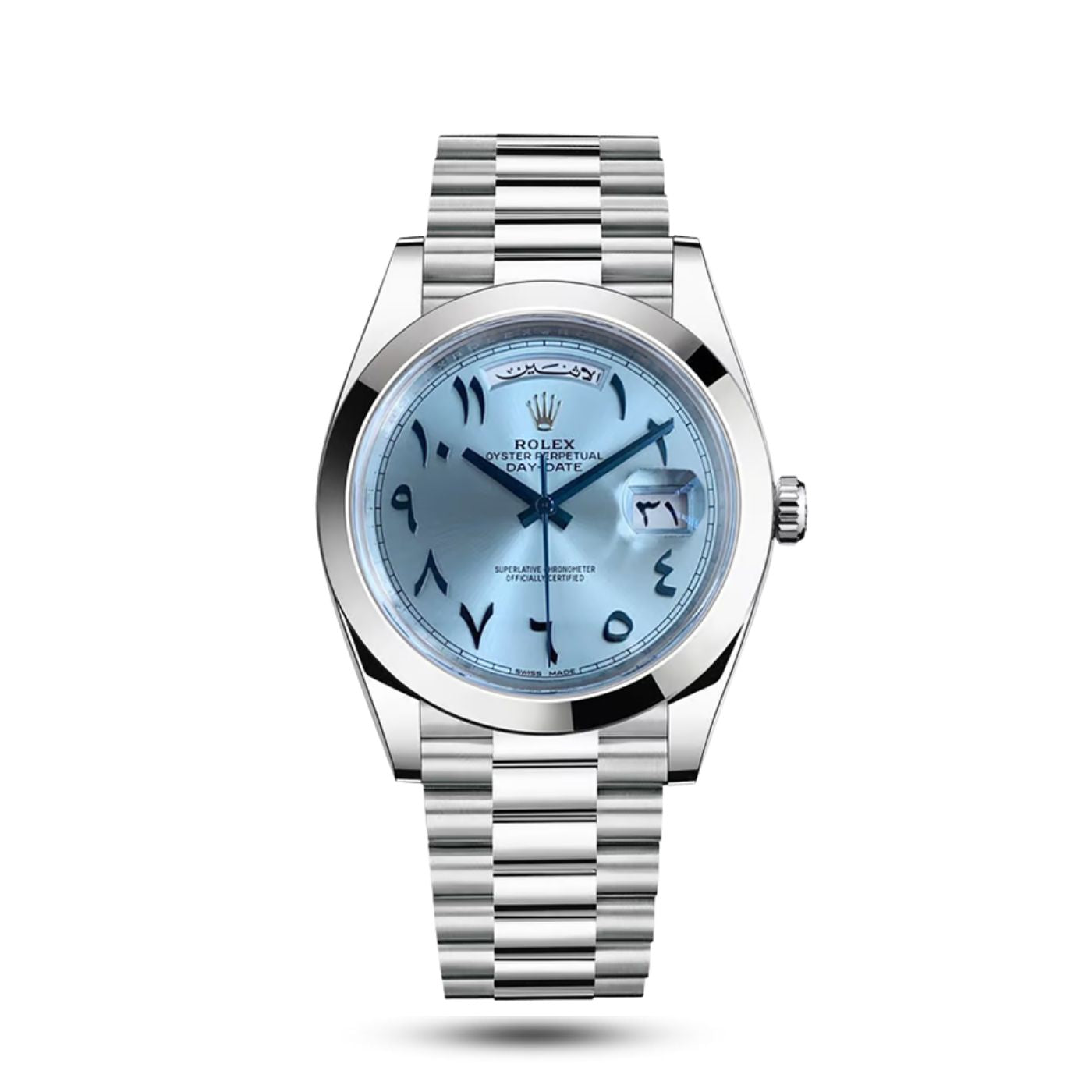 Premium Rolex Day-Date 40 Platinum Ice Blue Arabic Dial Timepiece