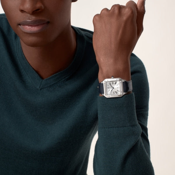 Elegant Cartier Santos-Dumont Steel Leather Strap Watch - Classic Luxury Timepiece