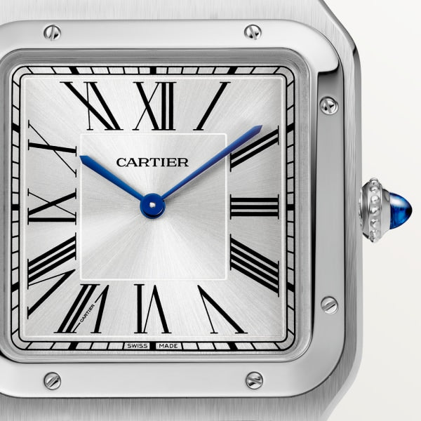 Elegant Cartier Santos-Dumont Steel Leather Strap Watch - Classic Luxury Timepiece