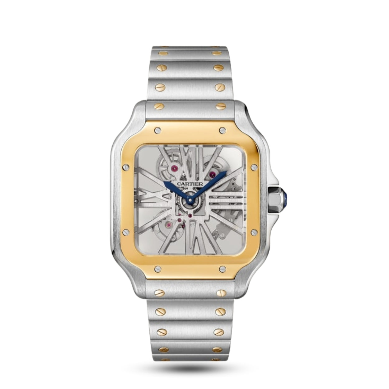Luxury Cartier Skeleton Dial Watch: Gold & Silver Finish, Elegant Precision Timepiece