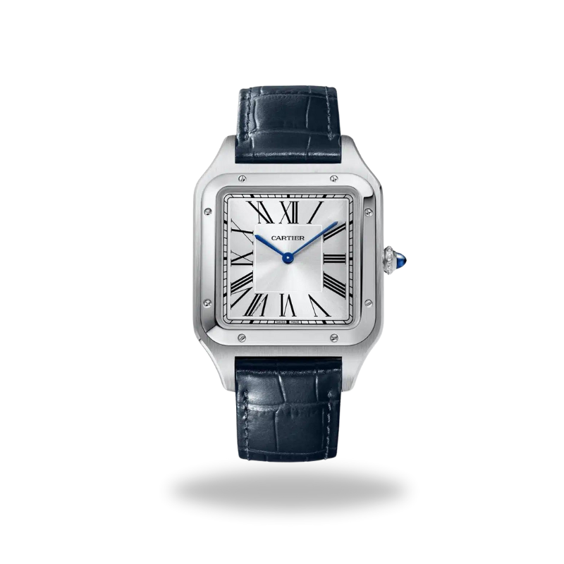 Elegant Cartier Santos-Dumont Steel Leather Strap Watch - Classic Luxury Timepiece