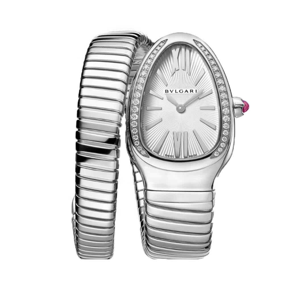 Bvlgari Serpenti Silver Diamond Watch: Elegant White Dial, Exquisite Craftsmanship